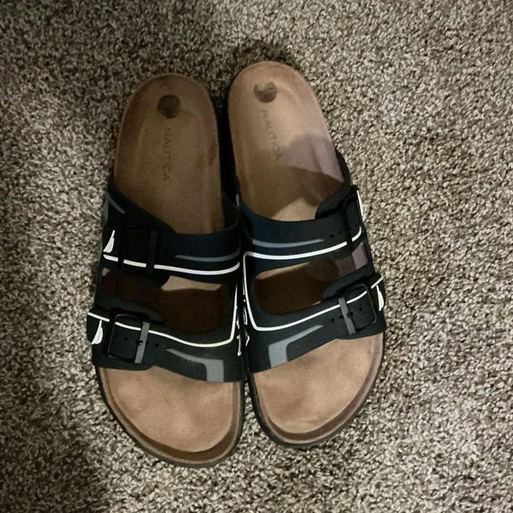 Nautica Men's Double Buckle‎ Slide Sandals Black Brown Size 13
